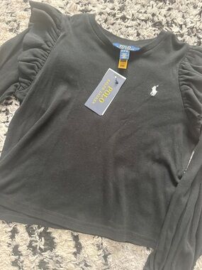 Polo by Ralph Lauren Black Long-Sleeve Ruffle Shoulder Tee